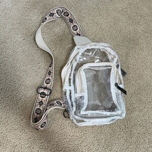 Clear Crossbody Bag with Patterned Strap